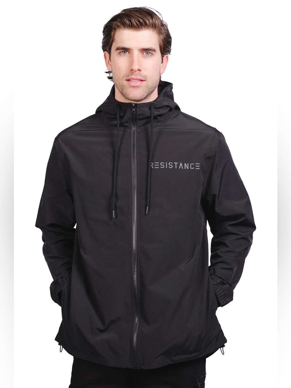 Men's Black Hooded Windbreaker Jacket